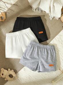 SHEIN Baby Boy 3pcs Letter Patched Detail Shorts - Multicolor - View 1