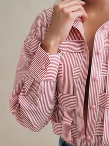 Anewsta Camicetta elegante e casual da donna con maniche lunghe, a righe blu e quadri, stile primavera/estate