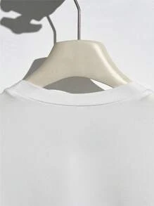 SHEIN Privé Women's Casual Solid Color Minimalist Fashion T-Shirt, Suitable For Summer - White - View 5