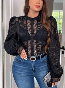 Firerie Combinaison noir élegant et exquis pour femmes grande taille, ample et avec dentelle creuse, idéale pour les trajets, le travail et un usage quotidien
