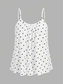 SHEIN EZwear 3 pièces Ensemble femme Débardeur à bretelles réglables avec motifs pois plissés, Coupe ample, Adapté pour le printemps/été