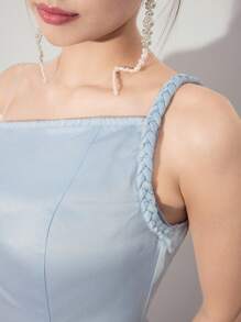 Modelyn Elegant Pleated Twist Shoulder Strap Dress For Women - Blue - View 2