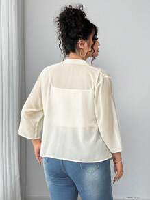 Elenzga 大码女式精致优雅梭织七分袖雪纺灰褐色修身夹克