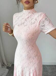 Islaluna فستان نسائي أنيق بدون أكمام ، قصير ، مطرز بالدانتيل ، قصة A كبيرة ، مع شبكة ، أكمام قصيرة ، طراز ربيعي وصيفي للنساء