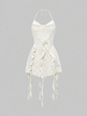 Grunge Punk Asymmetric Ruffle Collar Backless Asymmetrical Hem Blouse For Women