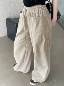 Livesso Pantalones anchos informales y sueltos con bolsillos grandes para mujer de talla grande