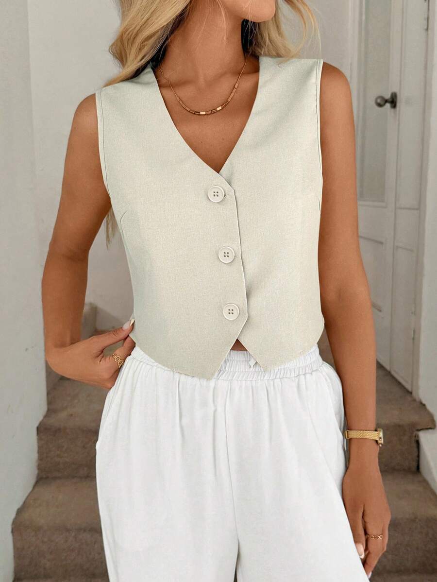 Easowa 浅杏色背心、OL衬衫