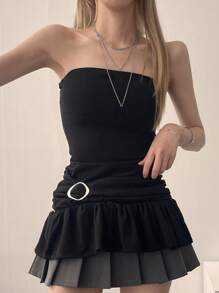 DAZY Top tubo casual con cintura ajustada para mujer - Negro - Ver 1