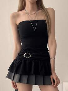 DAZY Top tubo casual con cintura ajustada para mujer - Negro - Ver 2
