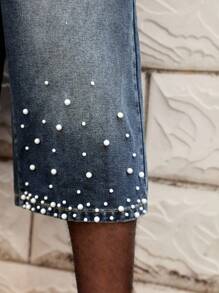 ROMWE MEN Street Life Men Street Life Loose Fit Jeans With Faux Pearl Decor Insert Pockets