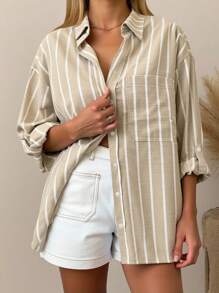 INAWLY Blusa a maniche lunghe a righe per donne taglie forti