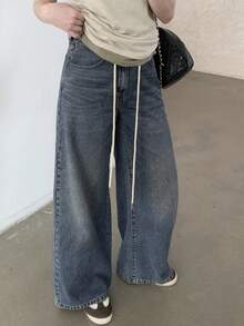 DAZY 女式纯色休闲时尚系腰牛仔裤 - 中等水洗藍 - 查看 7