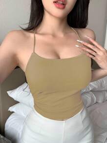 DAZY 简约吊带背心 - 橄欖綠 - 查看 3