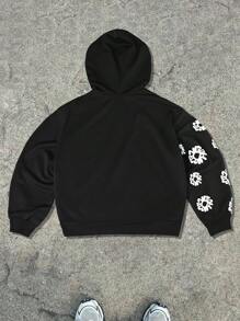 Manfinity Streetrush Sudadera casual con capucha de manga larga para hombre con aplicación de parche floral