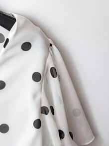 GlowEve 女式波尔卡圆点荷叶边盖袖收腰休闲优雅雪纺衬衫，适合夏季 - 白色 - 查看 3