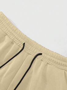 Claim Dot Men's Letter Striped Drawstring Waist Pocket Casual Shorts, Suitable For Casual Sports, Commuting, Back To School, Vacation, Ideal Gift For Boyfriend/Husband