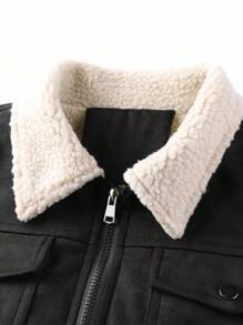 Manfinity Homme 男士长袖羊羔绒外套，泰迪领，男士冬季外套，黑色，秋季