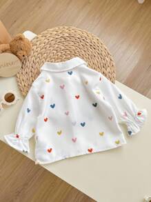 SHEIN Chemise à manches longues décontractée et polyvalente pour bébé fille avec imprimé cœur