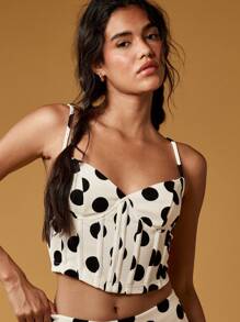 MISSGUIDED Polka Dot Corset Bustier Crop Top Classic Princess Line Summer Cottagecore Boned Bodice Festival Party Bubble Hem - Black and White - View 6