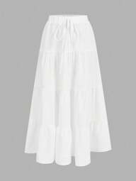 SHEIN EZwear Women's Casual Holiday Multi-Layer Cake Hem Skirt, Suitable For Summer