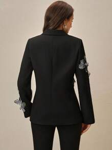 Anewsta Áo khoác vest công sở họa tiết hoa 3D thắt eo thời trang, Thu/Đông - màu đen - Xem 7