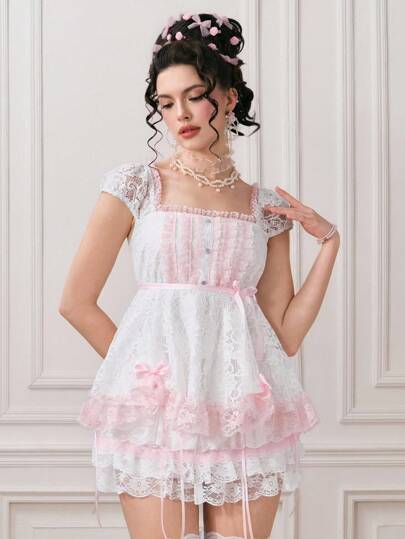Kawaii Women's Cute Sweetneck Bowknot Lace Decorated T-Shirt