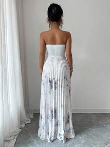 Elenzga Elegant Ruched Waist A-Line Floral Print Dress, Romantic And Refined - Multicolor - View 2