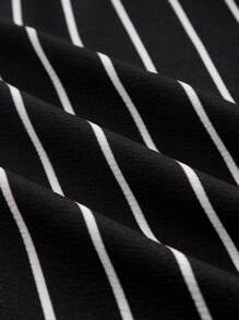 SHEIN MOD Adjustable Buckle Black & White Striped Elegant Suit Skirt Pants For Women