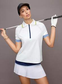 Activina Polo sport à manches courtes avec demi-zip et couleurs contrastées pour femmes, Été