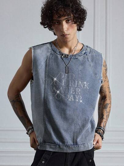 Street Life ملابس علوية كاجوال مطبوع بشعار مهترئ للرجال للصيف