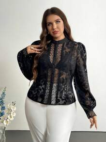 Firerie Combinaison noir élegant et exquis pour femmes grande taille, ample et avec dentelle creuse, idéale pour les trajets, le travail et un usage quotidien