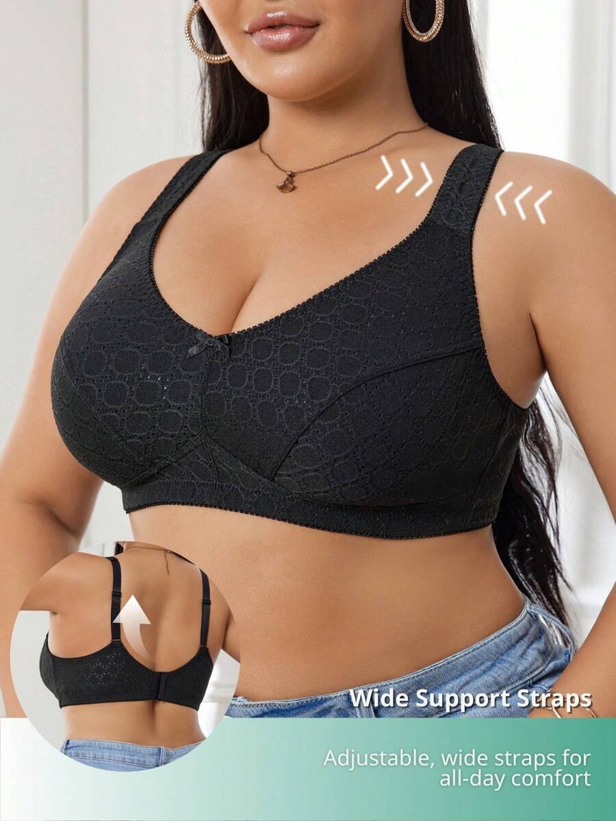 DesireSculpt 1 件大码女士舒适无钢圈文胸大码无钢圈文胸大码文胸女士曲线宽肩带文胸，提升 - 黑色 - 查看 1