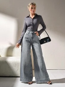 CLARA VERO PANTALÓN ANCHO DE TIRO ALTO ESTILO CASUAL JAN