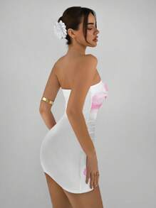 Aloruh Vestido informal y entallado sin tirantes con estampado de lirio de acuarela, apropiado para el verano, vacaciones, playa y festivales de música