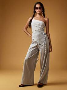 MISSGUIDED Elegant Striped One Shoulder Wrap Co-Ord Wide Leg Jumpsuit Resort Wear Summer Vacation Beach Party Evening Occasion Wear Contemporary Design
