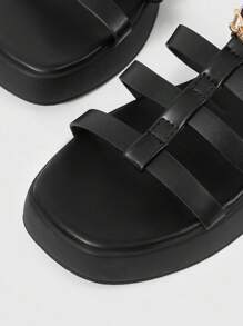 HighSole Women's Spring T-Strap Buckle Sandals, Chunky Platform Wedge Shoes, 2024 Summer New Round Toe Thick Heel Beach Sandals - Black - View 4