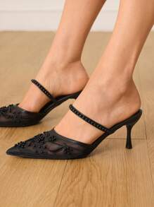 CUCCOO HITCHD Women's Pointed Toe Mid-Heel Pumps For Party For Christmas - Black - View 2