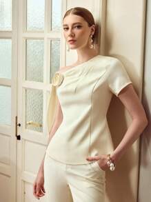 ZEYLAH Blouse élégante et ajustée avec décor floral 3D minimaliste de couleur unie pour femme