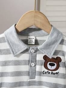 婴儿夏季连体衣，可爱婴儿Polo衫，休闲百搭婴儿服装 - 灰色 - 查看 3