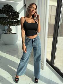 Manon Tanti Women's Button Front Pocket Classic Casual Baggy Denim Jeans - Dark Wash - View 4