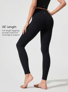 GLOWMODE 28" FeatherFit™ Mindful Movement Sweat-Wicking Stretchy Leggings With Side Pockets Low-Impact Yoga Pilates Barre Studio Daily Casual Wear Fall Winter - Black - View 2