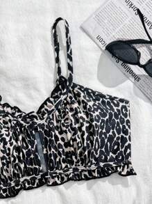 2pcs Teen Girls Fashionable Leopard Print Minimalist Bikini Set - Multicolor - View 3