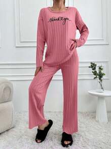 EURMUSE Women's Letter Print Homewear Set - Dusty Pink - View 4