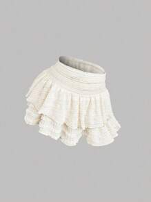 Sweetra Plus Size Solid Color Cute Simple Camisole & Mini Skirt 2Pcs Set - Apricot - View 6