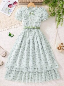 Váy tay bồng họa tiết hoa voan mùa hè cho bé gái - trắng - Xem 2