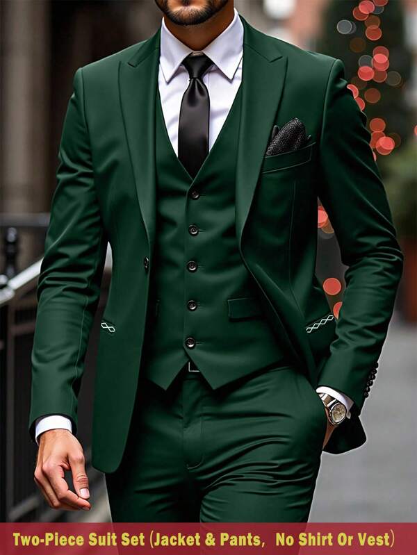 Manfinity Bizformal Traje de 2 piezas verde esmeralda para hombre: Blazer elegante y pantalones para ocasiones formales