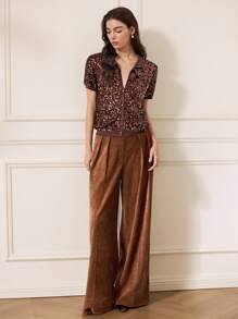Briarwyn Áo len tay ngắn đính sequin thời trang cho nữ trang phục hẹn hò phong cách cổ điển cho phụ nữ - Cà phê nâu - Xem 3