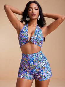 JIAN LASALA Summer Colorful Printed Viscose Ring Front Halter Tie-Up Backless Vacation Sexy Beachwear Top, Backless Summer Halter Floral Print Open Back Summer Top, Backless Halter Top Ankara Tops Resort Wear Rave Festival Vintage Homecoming SXY Fall Festival Cute Tops School Going Out Tops Sexy - Multicolor - View 6