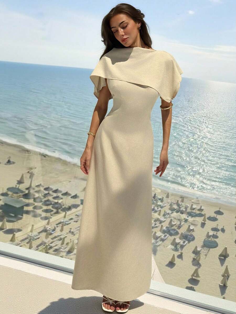 Aloruh Women's Elegant Solid Color Empire Waist Dress