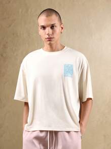 SUMWON Minimalist Organic Cotton Oversized Tee Water Wave Graphic Print Urban Streetwear Statement Design